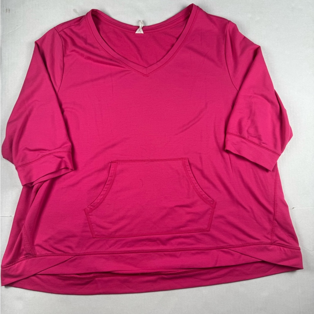Women’s Danskin Fuchsia V-Neck 1/4 sleeve kangaroo pocket Sweatshirt